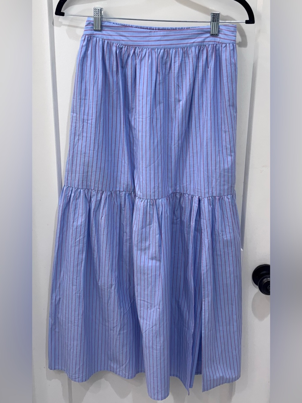 Self Contrast Tiered Blue & Red Stripe Maxi Skirt. XS in mint condition